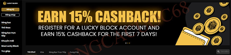 Lucky Block khuyến mãi hoàn tiền 15%